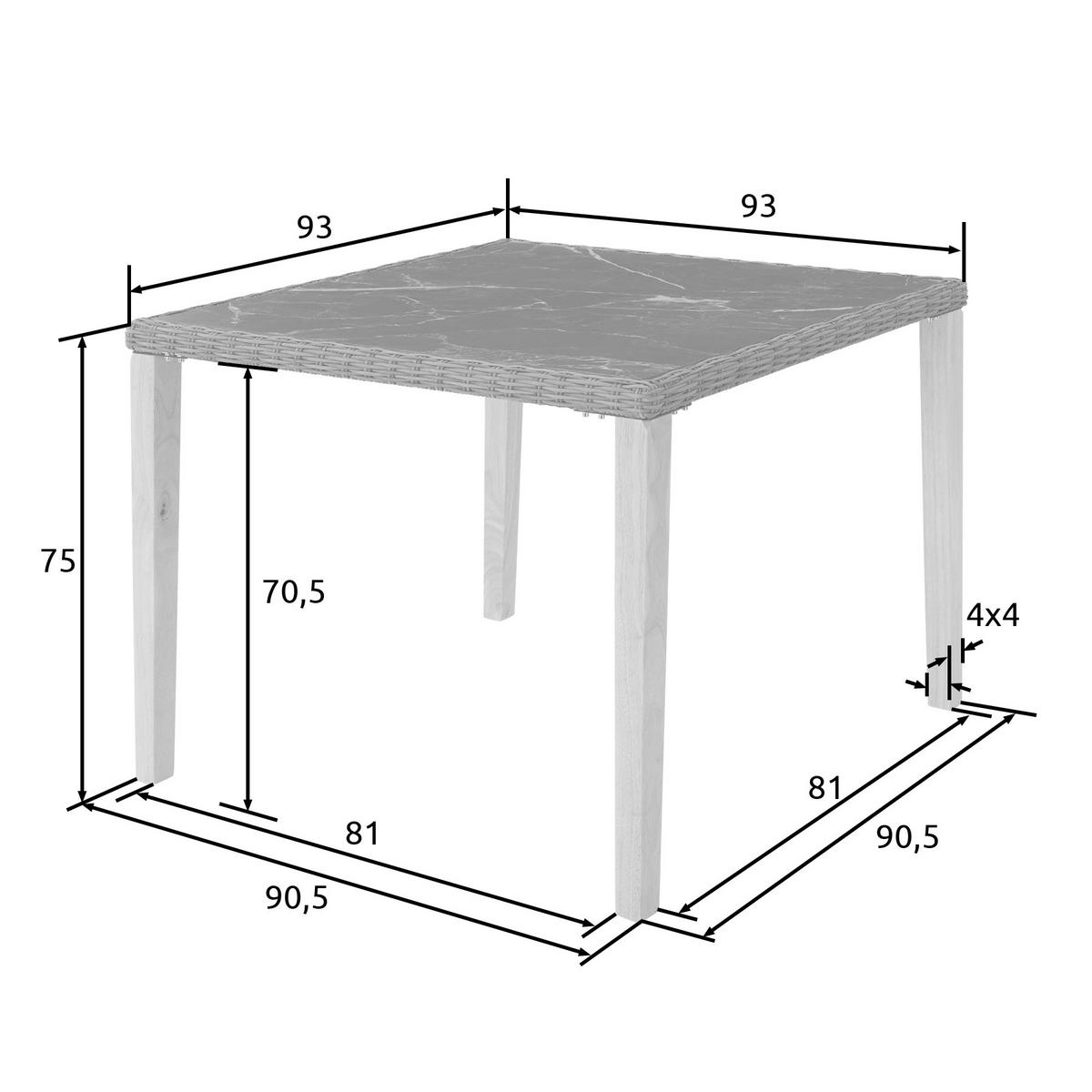 GARTENTISCH Tarent,93,5 x 93,5 x 75 cm,grau - Grau, Kunststoff (93.5/93.5/75cm) - tectake