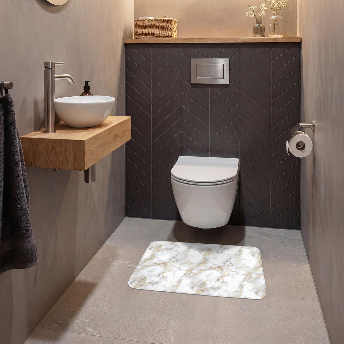 WC PŘEDLOŽKA Zlaté žilky - Mramor - Bílý 60x40 cm - bílá, textil/plast (60/1cm) - OnlyWow