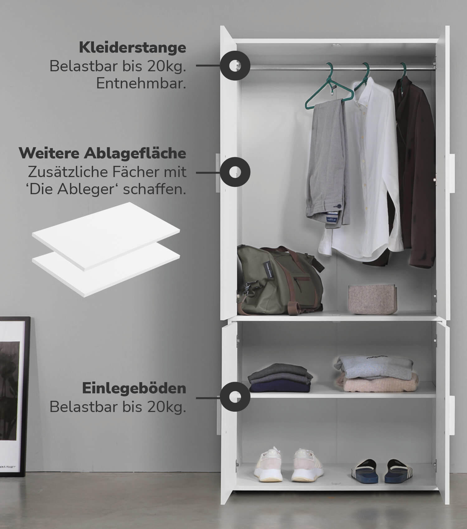 KLEIDERSCHRANK mit Spiegel Der Grenzenlose - Weiß, Holzwerkstoff (90/187/58cm) - Mokebo