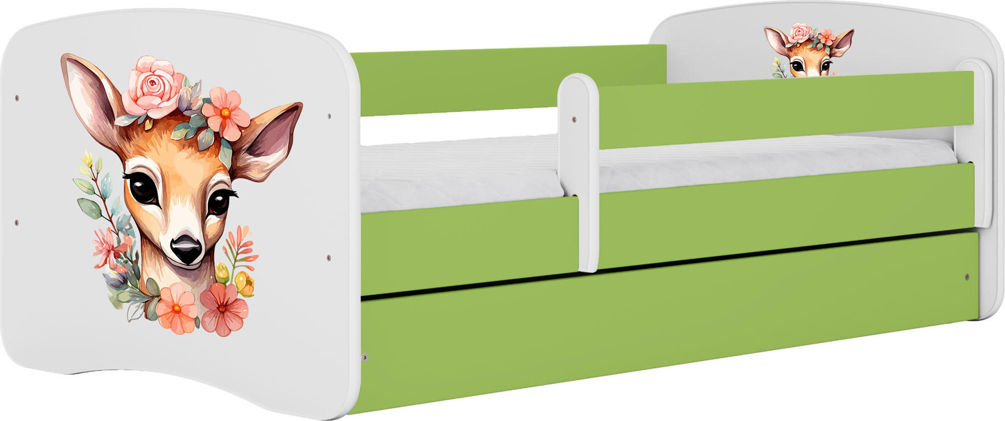 KINDERBETT Emily mit Schublade und Matratze, Grün 70x140 cm - Dunkelorange/Grün, Holzwerkstoff (140/70cm) - WFL GROUP