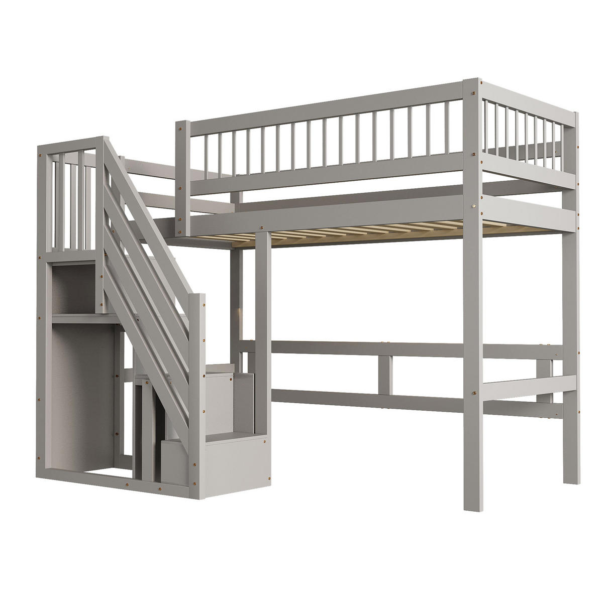 HOCHBETT 90/200 cm mit Stauraumtreppe, grau aus Holz - Grau, Holz (90/200cm) - MIVRAY