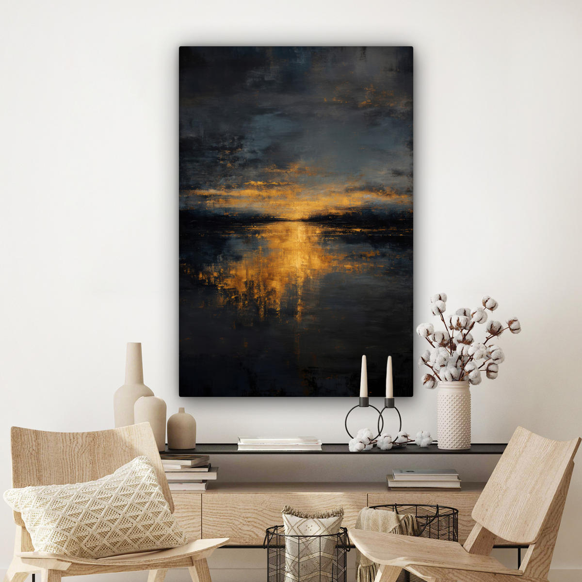 LEINWANDBILD Goldene Reflexion auf dem Wasser Deko XXL 80x120 cm - Anthrazit, Textil (80/120cm) - MuchoWow
