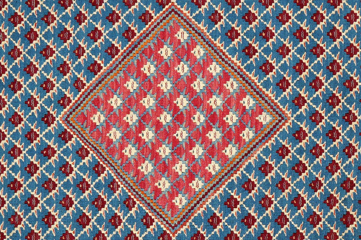 HANDWEBTEPPICH Kelim Senneh Blau 149/109 cm Schurwolle - Blau, Textil (109/149cm) - Looma