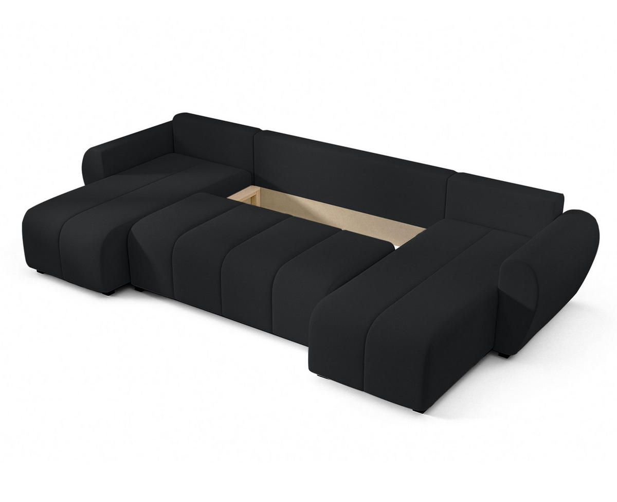 WOHNLANDSCHAFT Malatya U Form Schwarz 311/145/82 cm mit Schlaffunktion - Schwarz, Kunststoff/Textil (311/82/145cm) - AX Living