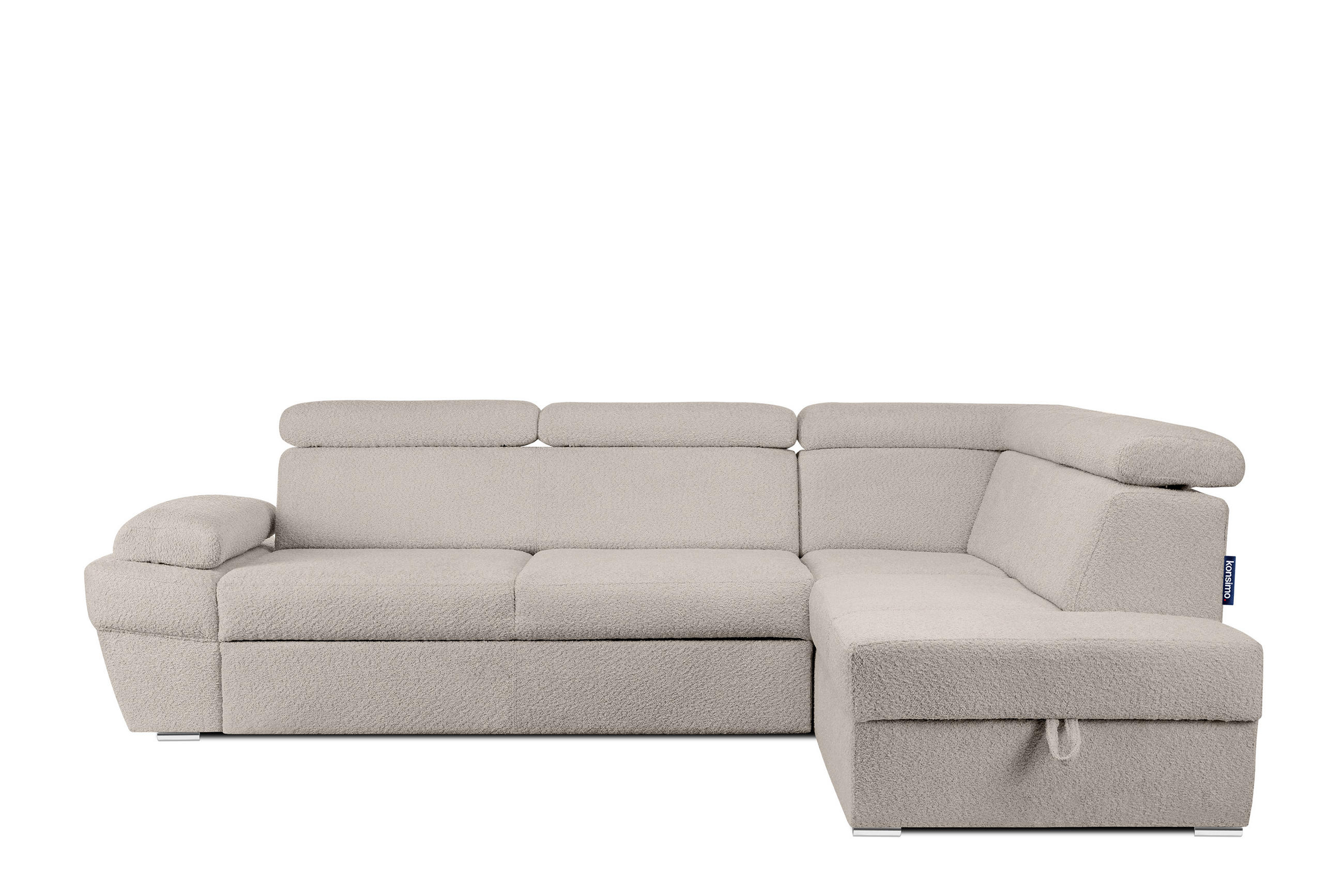 SCHLAFECKSOFA RATLO rechts 4/5-Sitzer mit Bettkasten, Ecru - Ecru/Silberfarben, Textil (270/190cm) - KONSIMO®