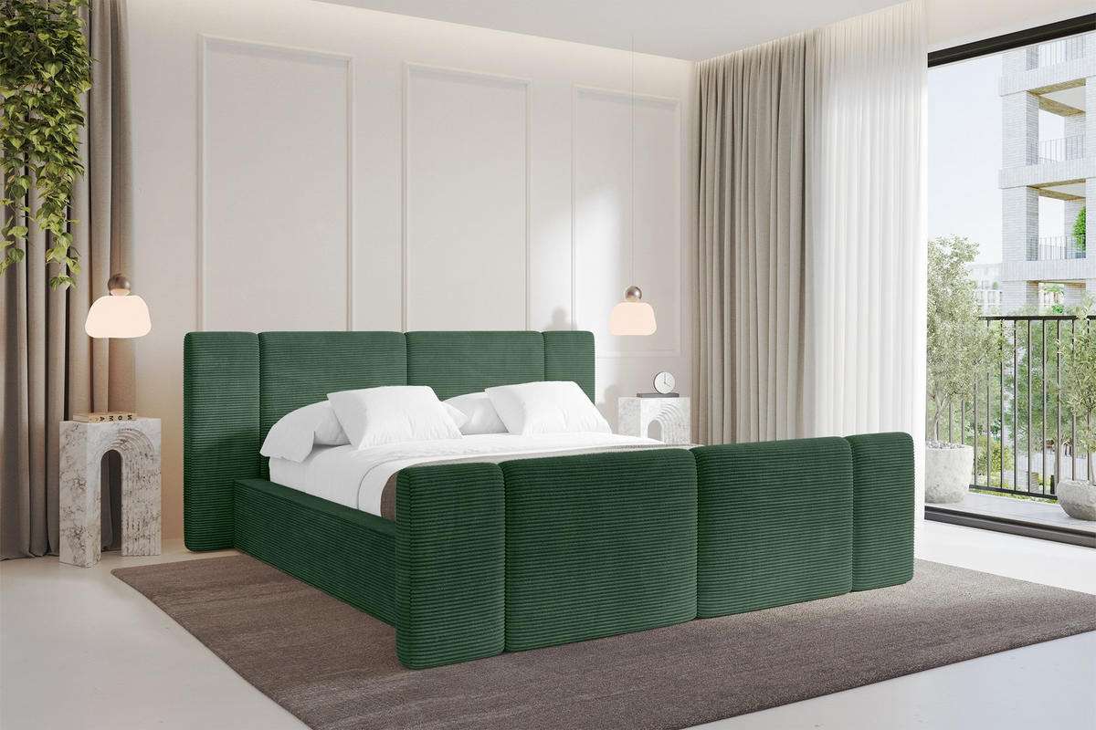POLSTERBETT mit Bettkasten, Fußteil und Lattenrost, Bett mit Matratze H3/H4 - RIVO-Z 120x200 Grün - Grün, Holzwerkstoff/Textil (120/200cm) - ALTDECOR