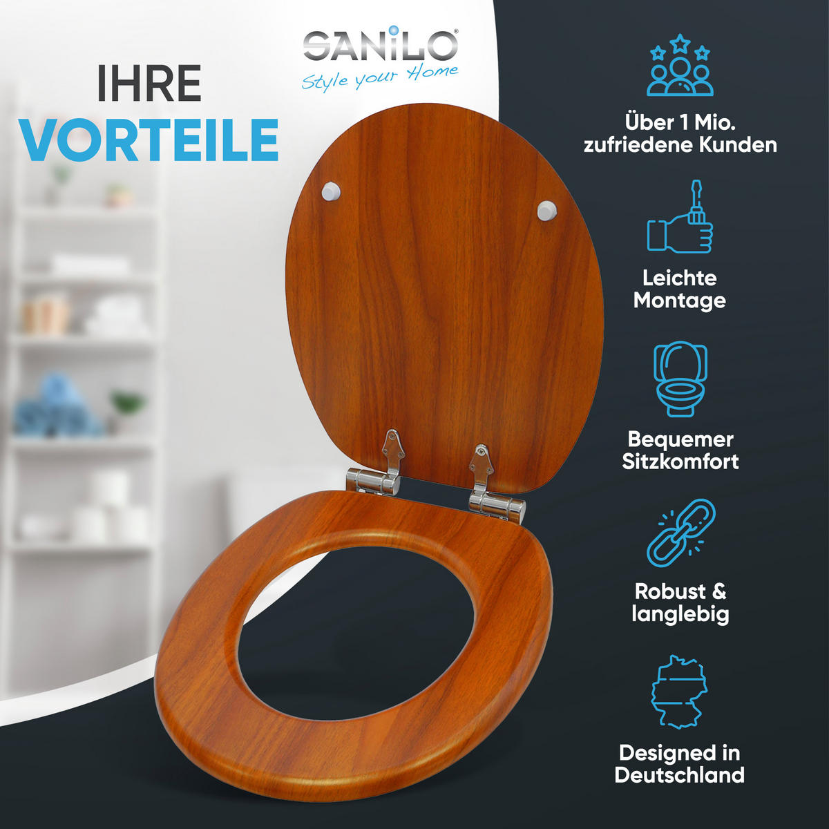 WC-SITZ mit Absenkautomatik Mahagoni - Braun, Holzwerkstoff (38/6/47cm) - Sanilo