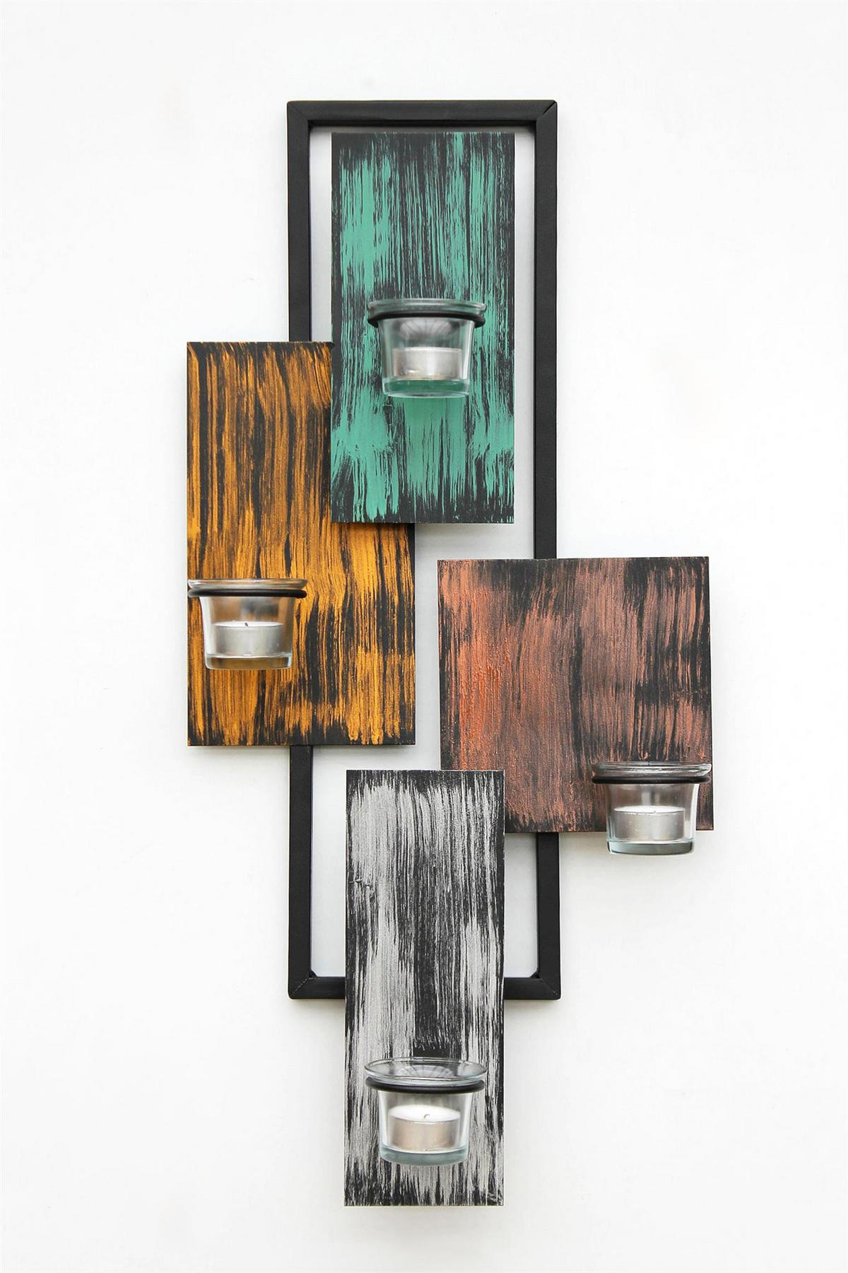 WANDTEELICHTHALTER inkl. Gläser Metall Schwarz 29/13/61 cm - Schwarz, Metall (61cm) - DanDiBo