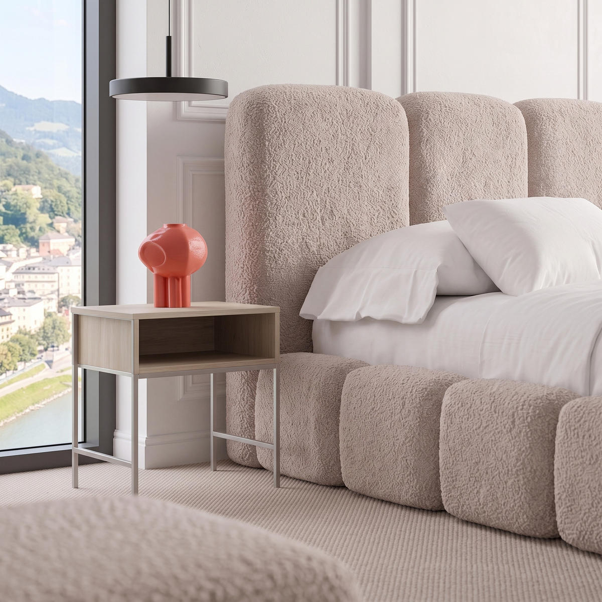 POLSTERBETT SUENO MAXI 160x200 cm in Beige, gepolstertes Kopfteil, Metalllattenrost, Bettkasten, Bouclé-Stoff - Beige/Naturfarben, Holz/Textil (160/200cm) - Muffo