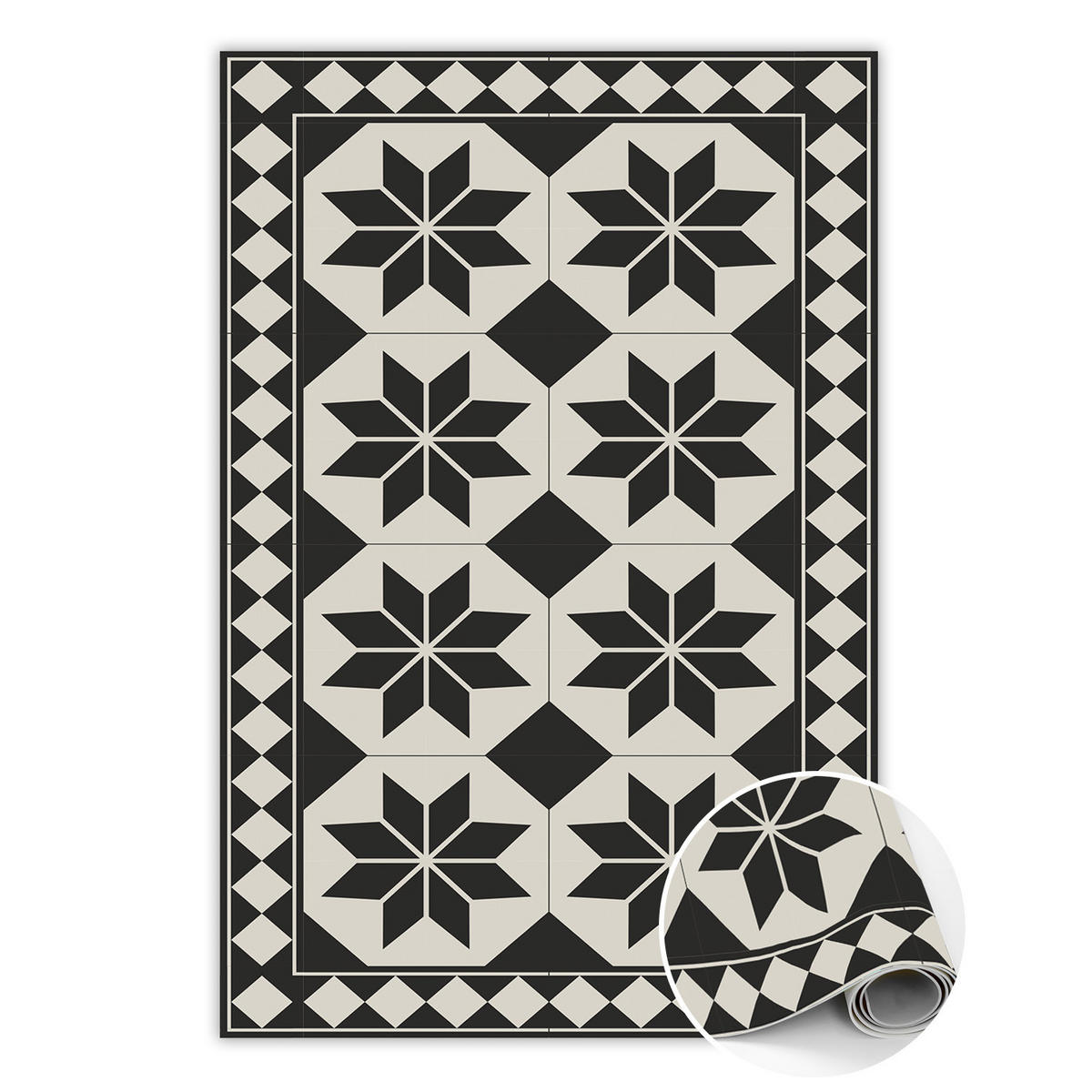 VINYL TEPPICH 150x225 cm Schwarz-weiße Sterne - Weiß, Kunststoff (150/225cm) - TULUP