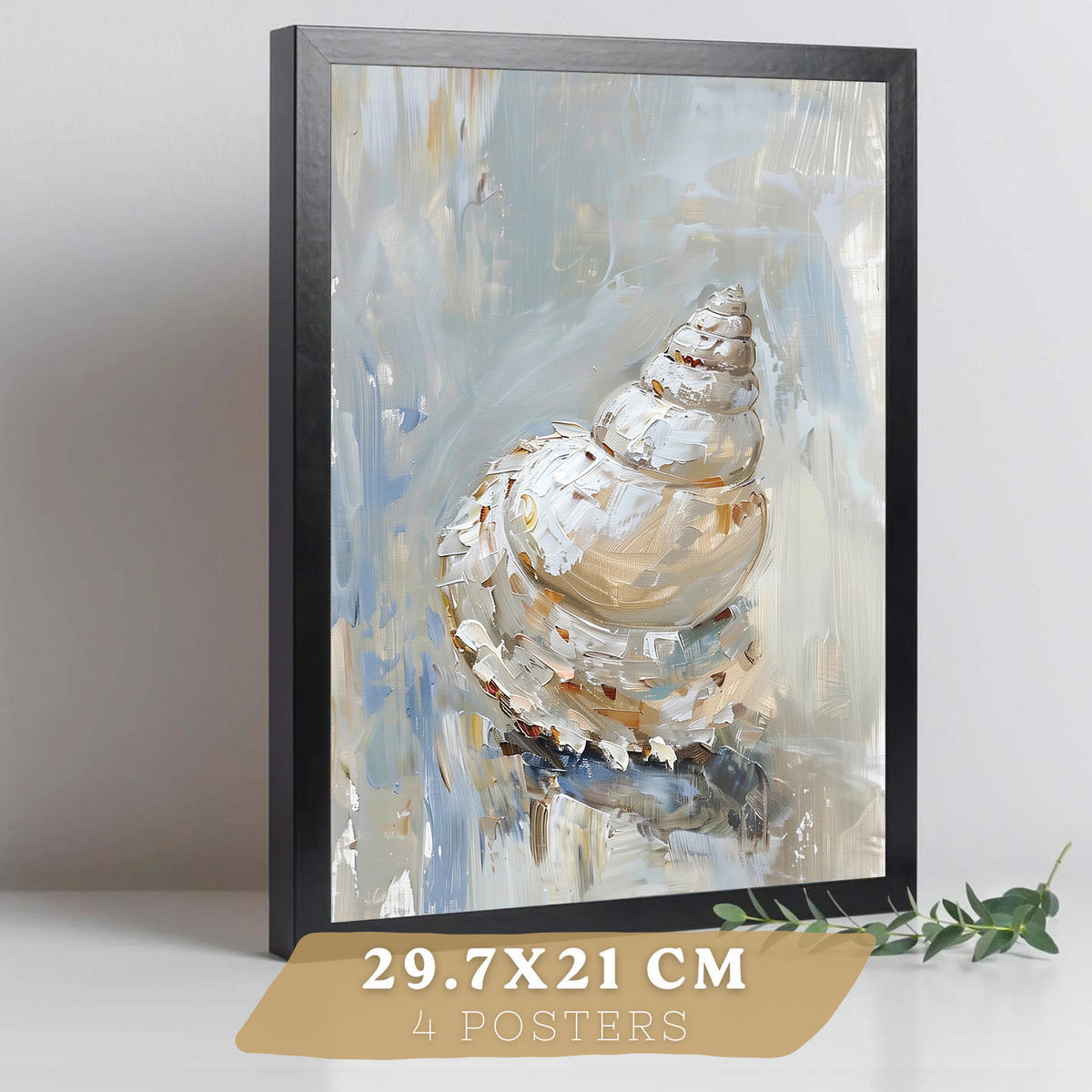 PLAKAT Sada 3 tisků s motivy pláže, moře a francouzské riviéry. Nástěnná dekorace. Mušle. Velikost Černý rám A4 - černá, papír (21/29.7/3cm) - Nacnic