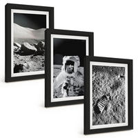 BILDER SET 3er Set - 20x30 cm Schwarzer Rahmen - NASA-Fotos vom Mond Astronaut - Schwarz, Kunststoff (20/30cm) - TULUP