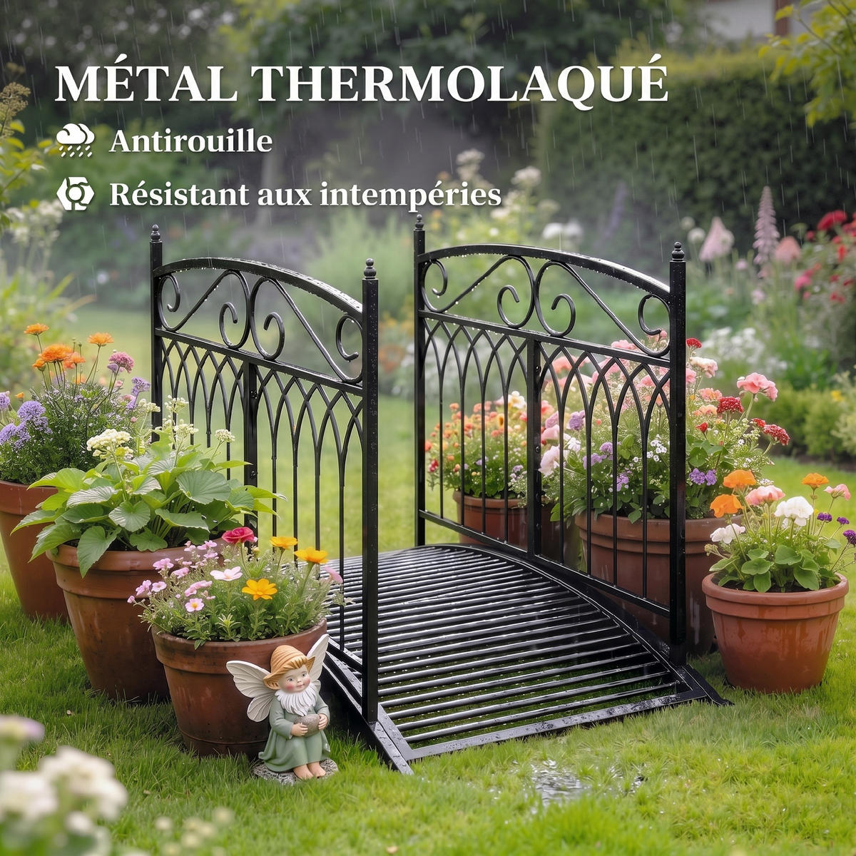 GARTENBRÜCKE,METALL barock 91cm bis 100kg,schwarz - Schwarz, Metall (135.5/74/91cm) - Vallsero