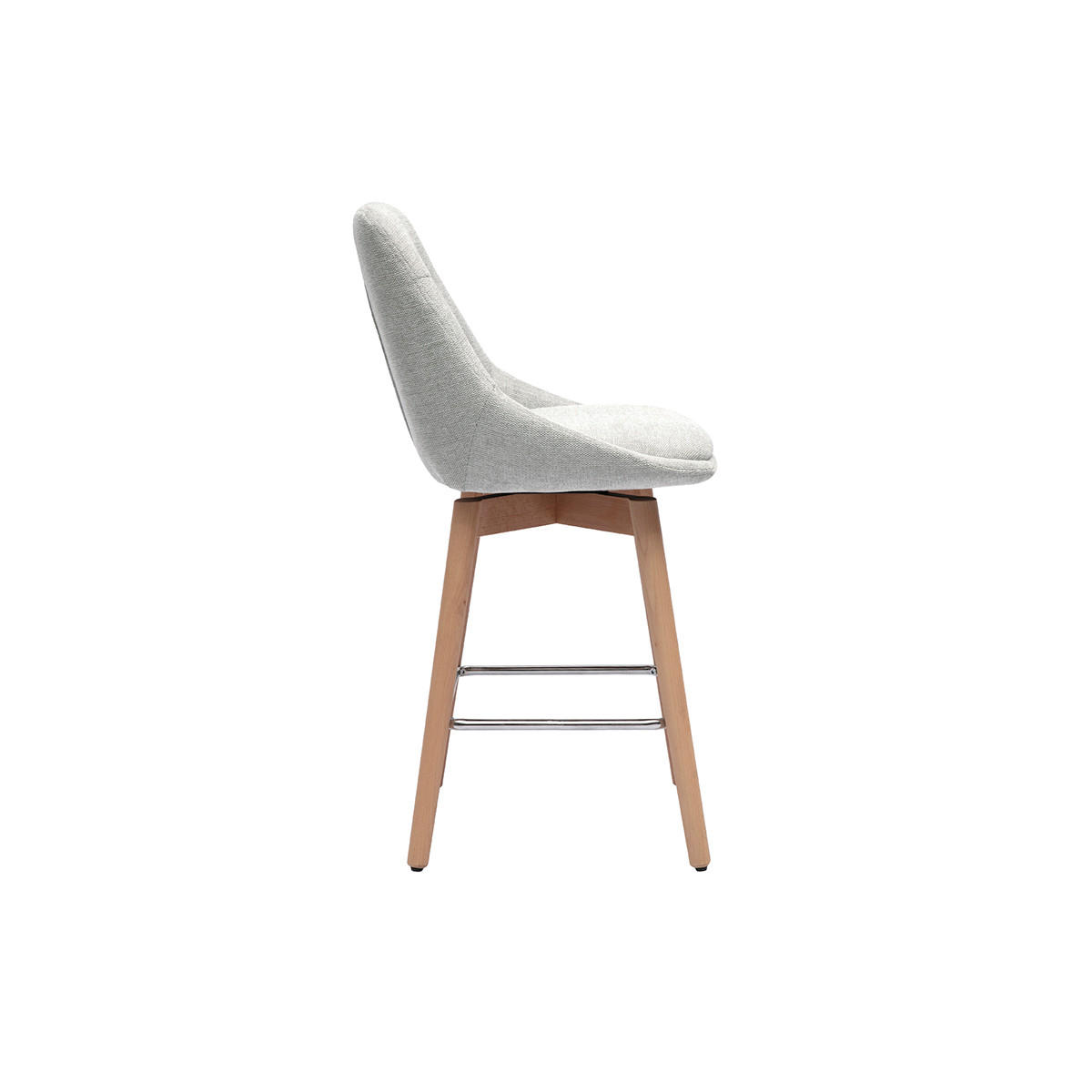 BARHOCKER mit 360° Drehfunktion aus grauem Samteffekt Stoff und hellem Holz H65 cm (2er Set) ALESS - Grau, Textil (52.5/95.5/49.5cm) - Miliboo