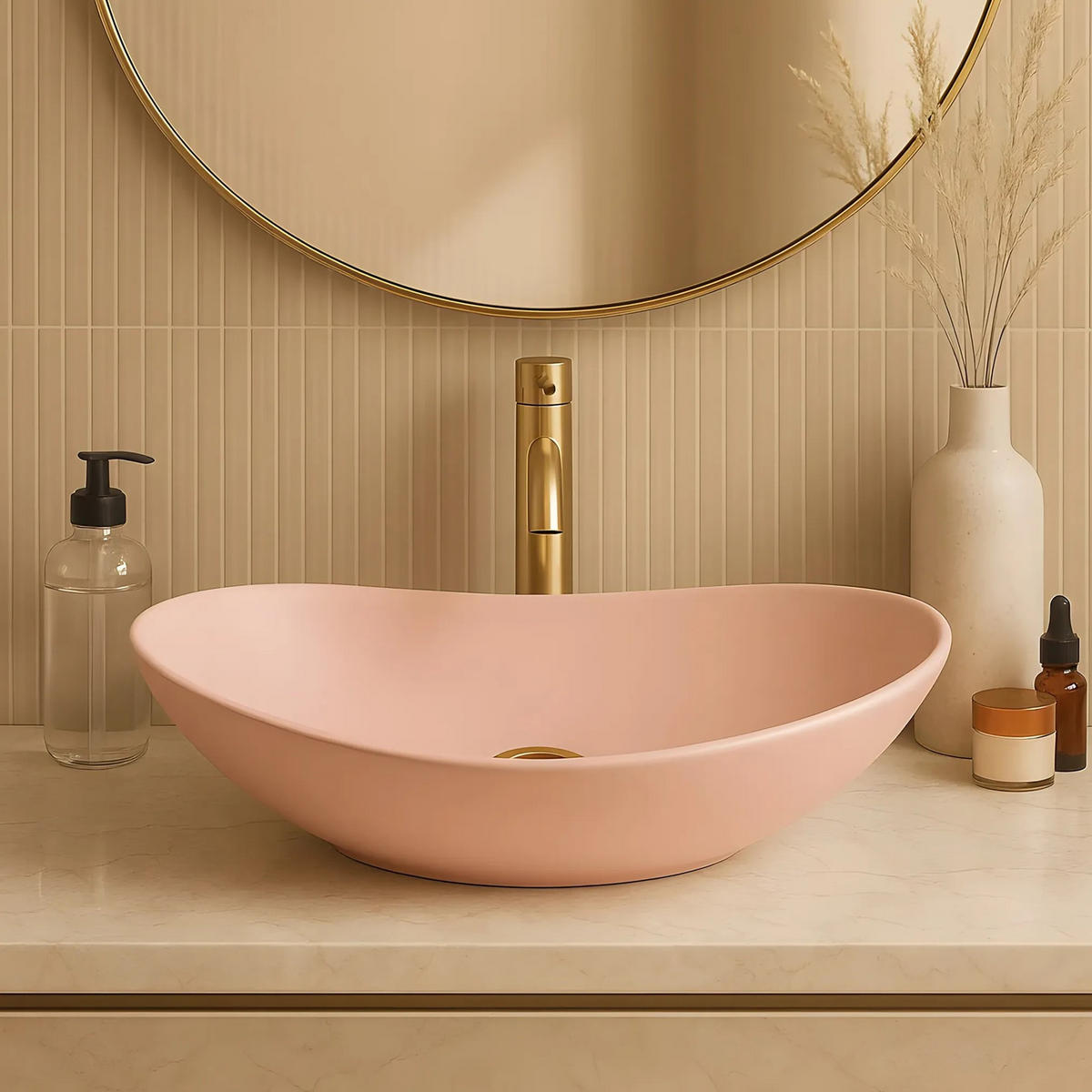 AUFSATZWASCHBECKEN Rea Royal Powder Pink Matt - Pink, Keramik (35.5/15.5/61.5cm) - REA