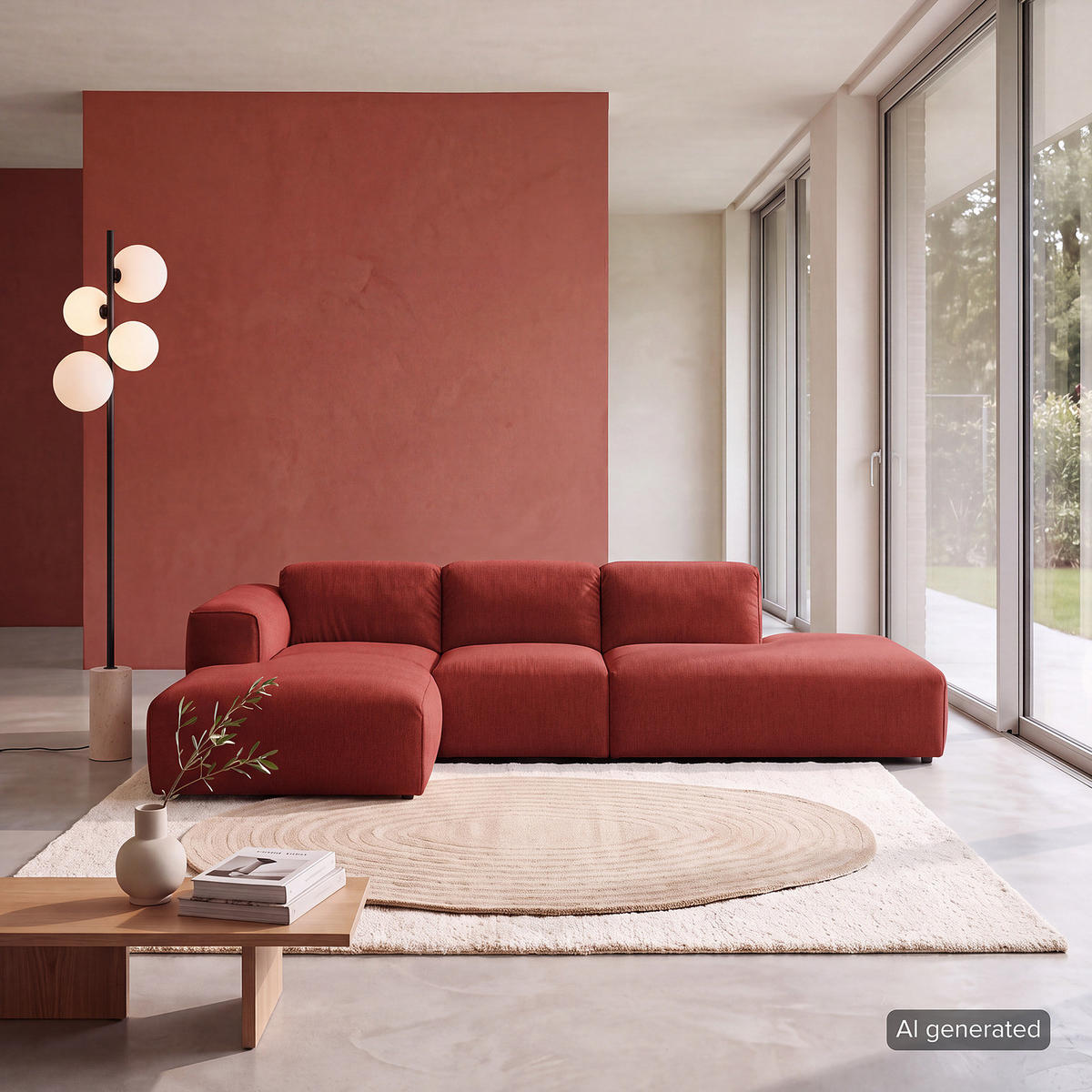 ECKSOFA mit Chaiselongue - Rot/Schwarz, Kunststoff/Textil (290/173cm) - home24