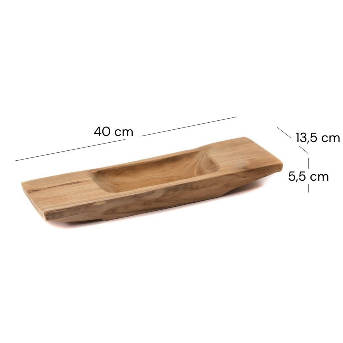 DEKO SCHALE Barco 40 Teak Wurzelholz massiv, mit Griff, geschnitztes Unikat naturfarben - Naturfarben, Holz (5cm) - CREEDWOOD