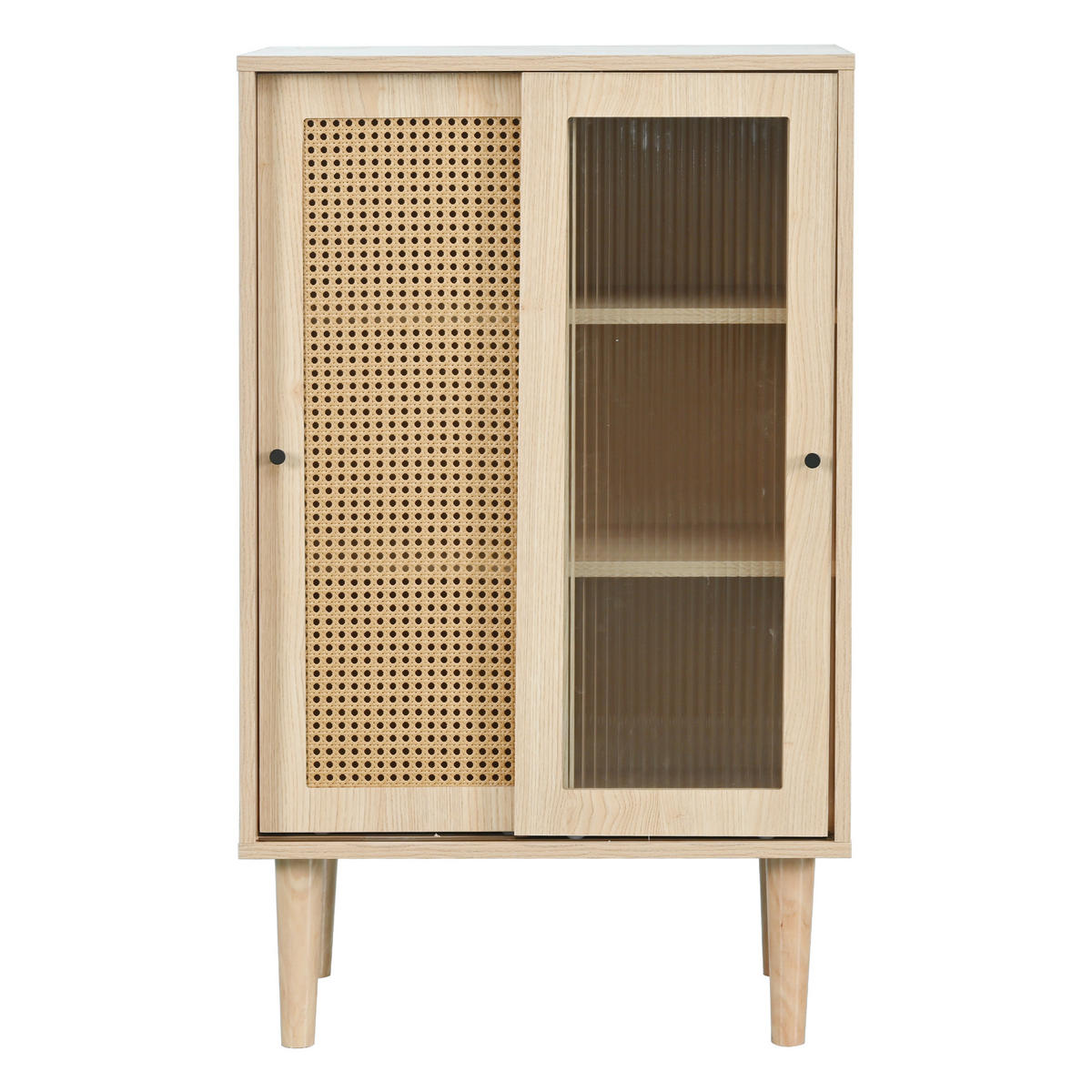 SIDEBOARD mit Rattan-Türen, 100x40x60 cm - Eiche San Remo, Glas/Holzwerkstoff (60/100/40cm) - Urban Meuble