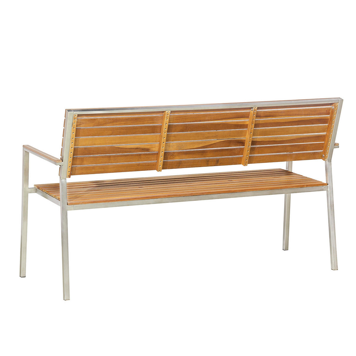 GARTENBANK - Teak massiv / Edelstahl - Silberfarben/Braun, Holz/Metall (151/86/55cm) - home24