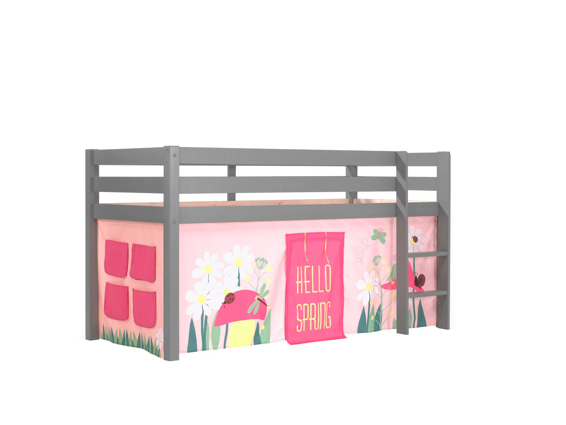 KINDERBETT Karolina 210x114x106 Massivholz Grau Textilset Spring 1 - Hellrosa/Grau, Holz (90/200cm) - 58aufmkessel