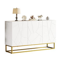 ANRICHTE Sideboard 130/38/76 cm aus Spanplatte mit Hochglanzfront und geriffeltem Design Weiß/Gold - Weiß, Holzwerkstoff (130/76/35cm) - Modenvie