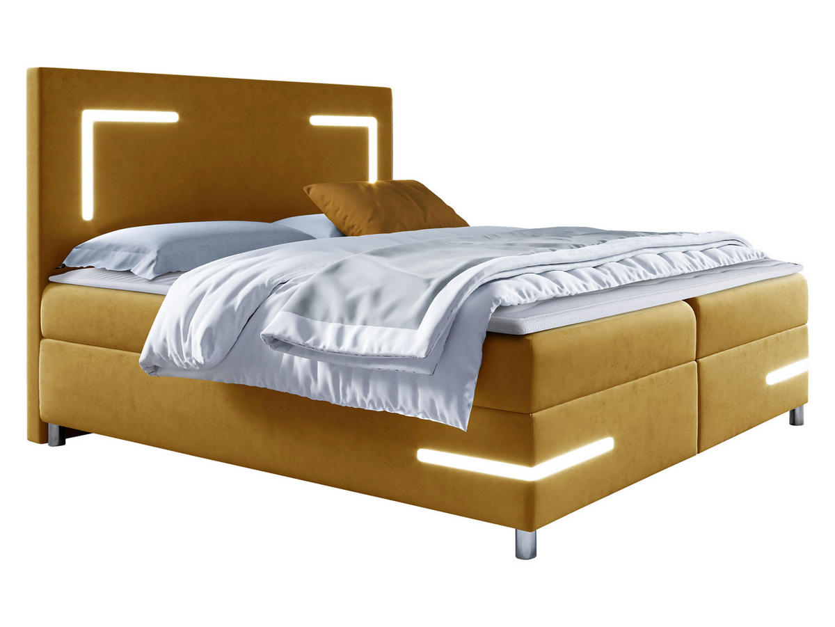 BOXBETT Delos LED - Gelb, Holz (140/200cm) - MIRJAN24