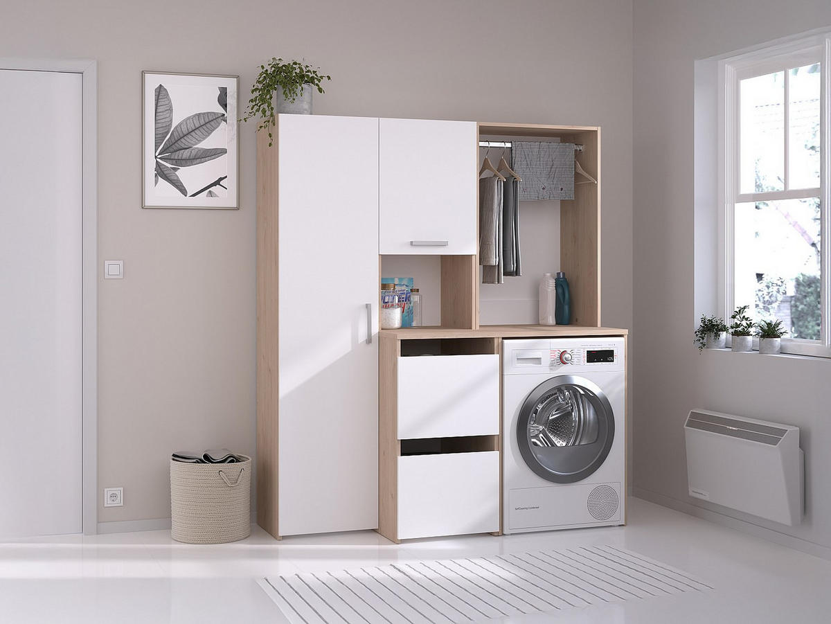 WASCHMASCHINENMÖBEL - 156.7cm x 66.8cm - Holzspan - naturfarben hell, weiß - ERKANO - Naturfarben, Holz (156.7/184.4/66.8cm) - Vente-Unique