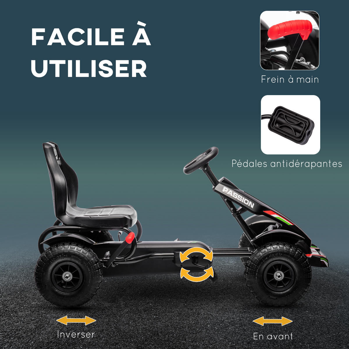 TRETKART DE-13029 verstellbarer Sitz Schwarz - Schwarz, Kunststoff (121/58/61cm) - ComfortXL