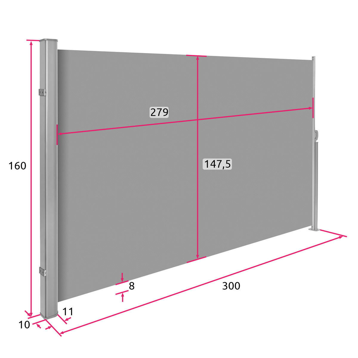 SEITENMARKISE ,160 x 300 cm,grau - Grau, Textil (160/10cm) - tectake