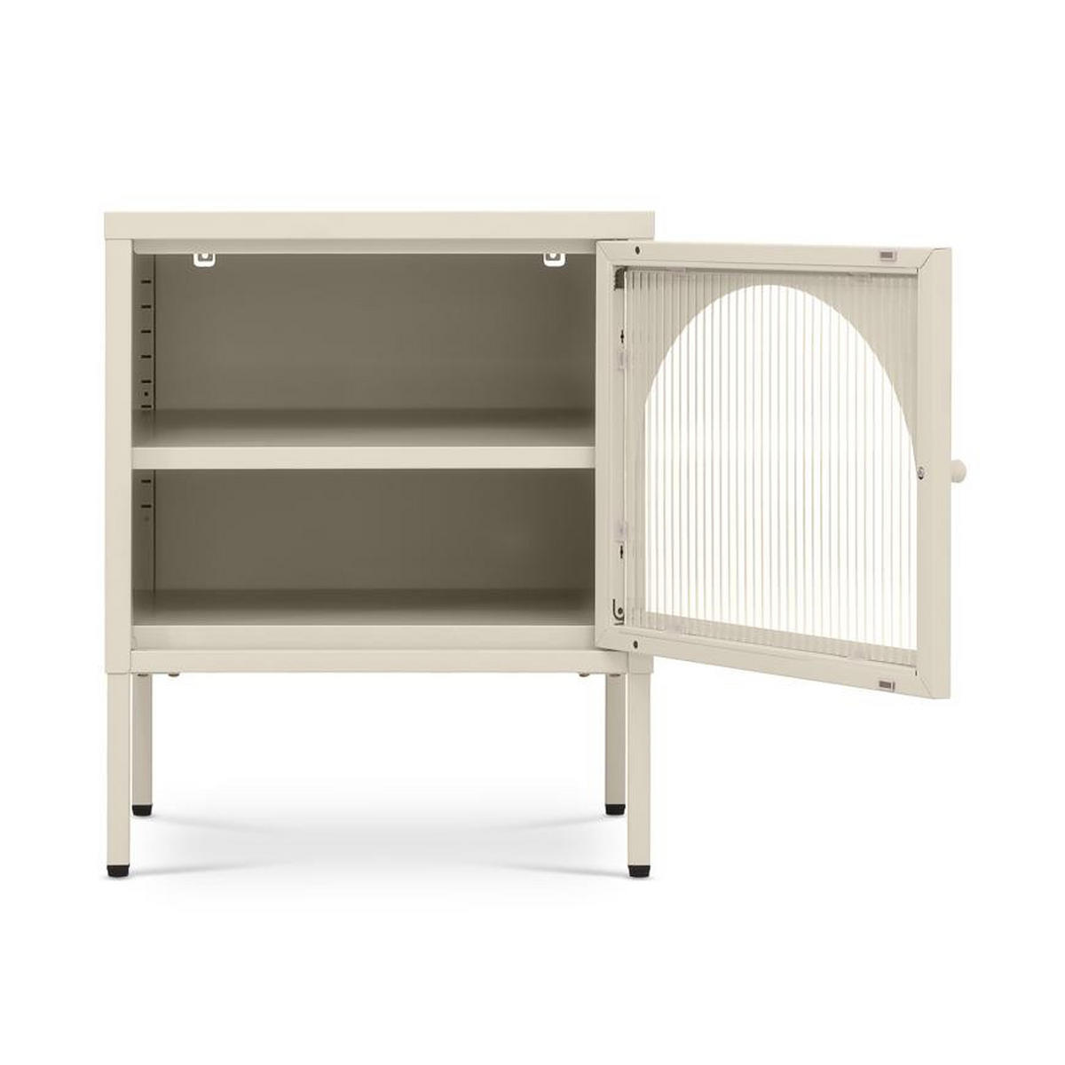 NACHTTISCHE 2er-Set Industrial-Design aus Metall mit 1 Tür aus geriffeltem Glas, Beige - ELIN - Beige, Metall (50/60/40cm) - Sicaan