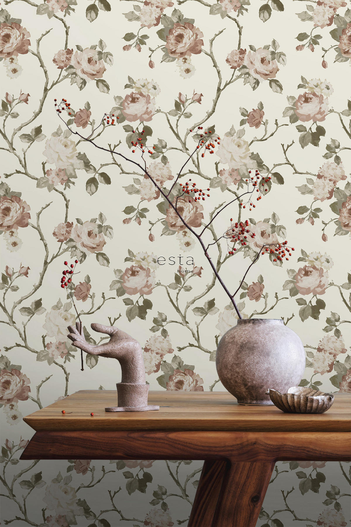 TAPETE Blumenmuster 53 cm x 10.05 m - Beige, Papier (53/1000cm) - ESTAhome