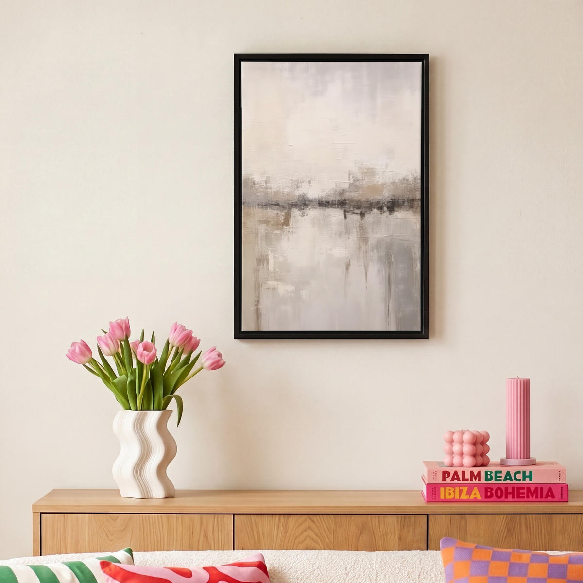 LEINWAND Bilder mit Rahmen - Moderne Kunst - Abstrakt - Beige - 20x30 - Beige, Textil (20/30cm) - MuchoWow