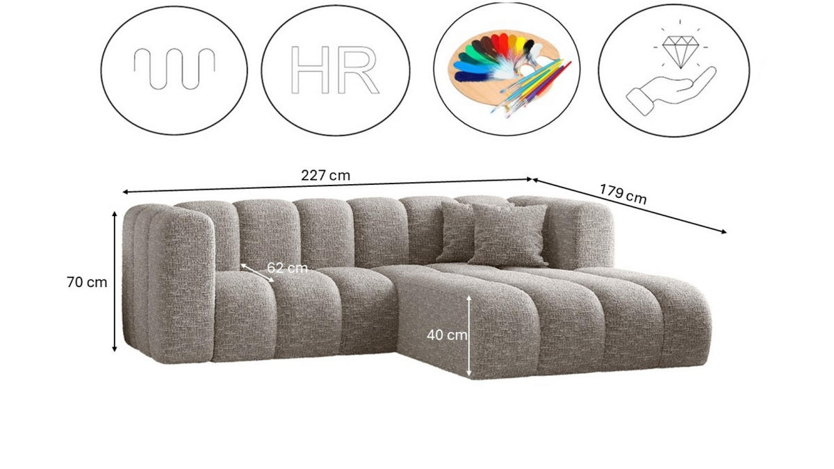 ECKSOFA L-form Sofa Grand modular stoff Haga Hellgrau Rechts - Hellgrau, Holz (227/179cm) - Kaiser Möbel