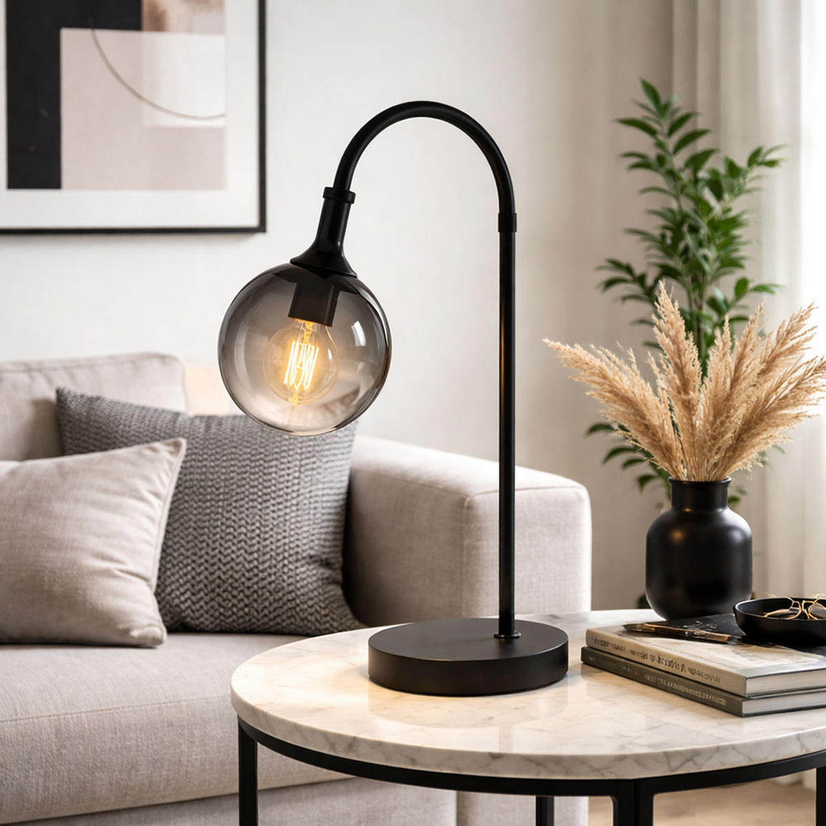 TISCHLEUCHTE Metall Schwarz - Schwarz, Glas (22.5/18/57.5cm) - Globo Lighting