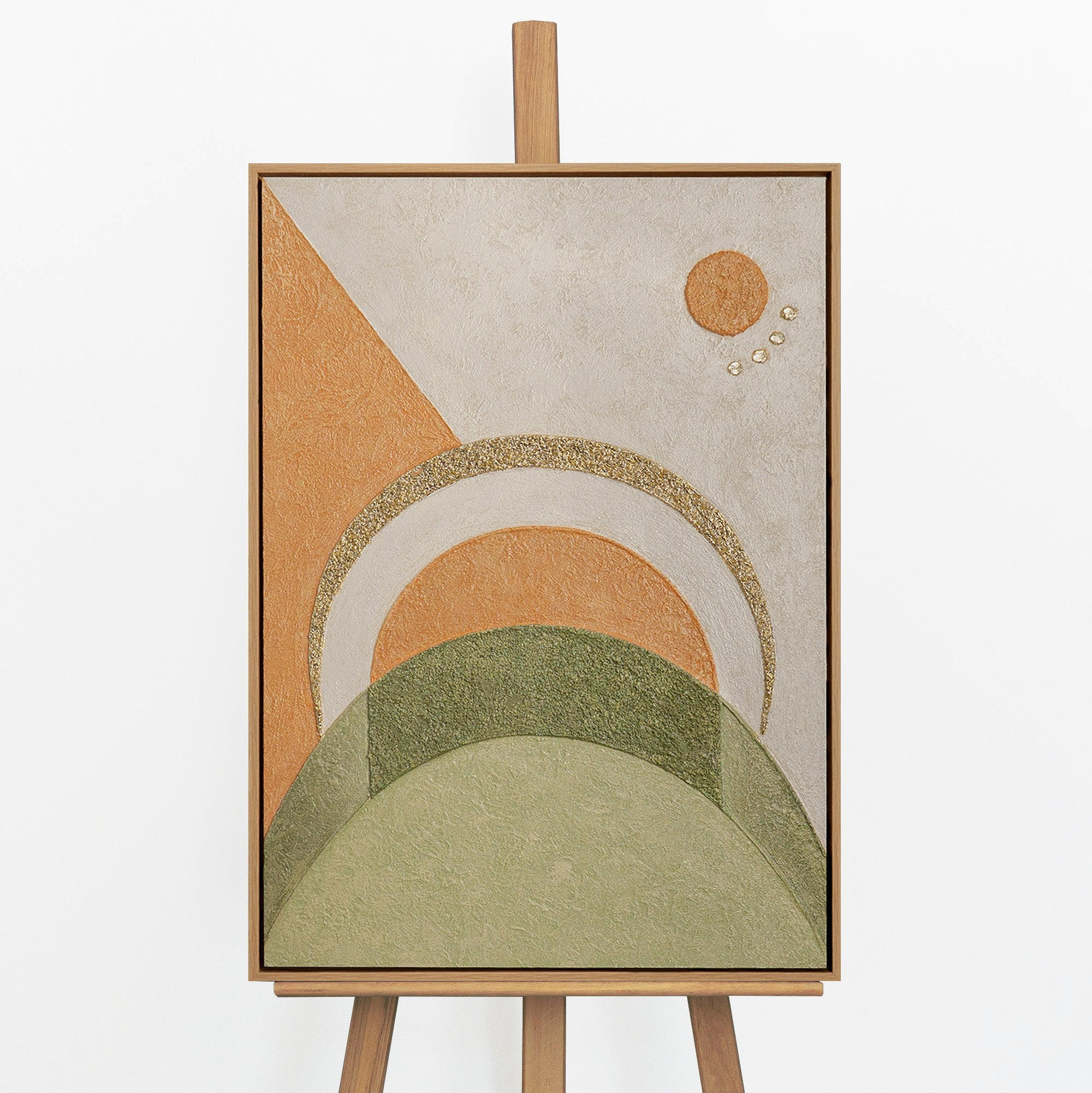 GEMÄLDE Geometrie der Sonne Schattenfugenrahmen Eichefarben 70x50 cm - Eichefarben, Holz (70/50cm) - YS-art gallery