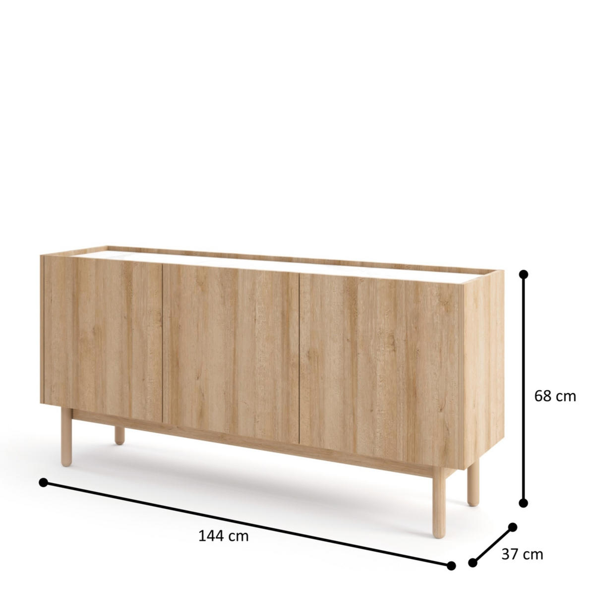 SIDEBOARD BOLOGNA 144/68/37 cm mit 3 Türen Eichefarben - Eichefarben, Holzwerkstoff (144/68/37cm) - MASSENO