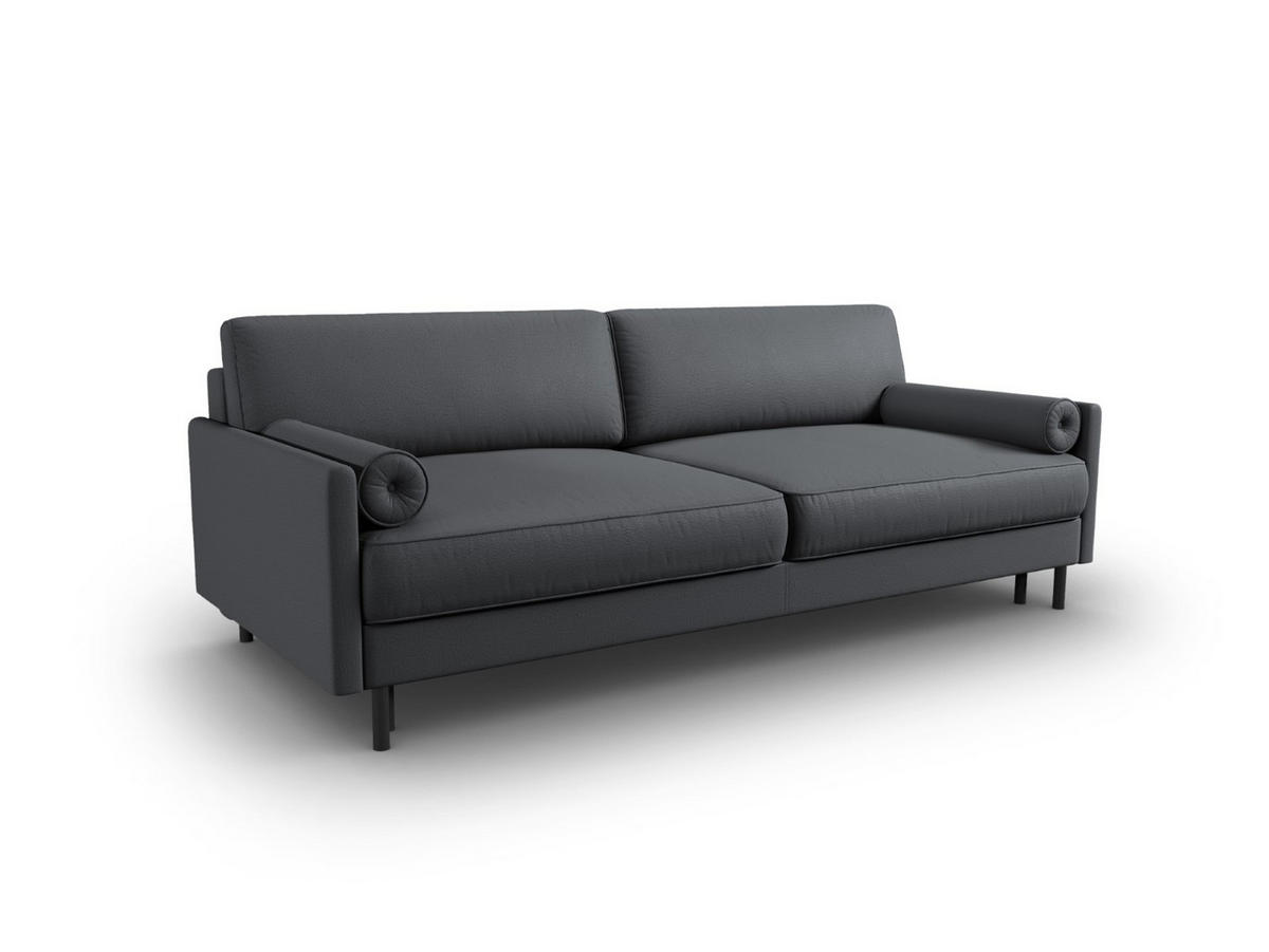 AUSKLAPPBARES-SOFA mit Bettkasten Scott aus strukturiertem Stoff dunkelgrau 3 Sitzplätze - Dunkelgrau, Textil (97/87/212cm) - Micadoni