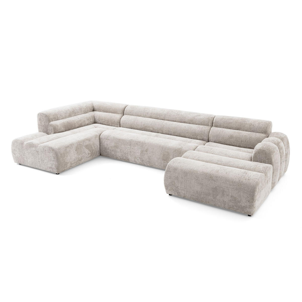 6-SITZER modulares Wohnlandschaft U XXL VEER SET 4 Links, 368 x 190 cm, Chenille Webstoff Creme - Creme/Schwarz, Holz/Kunststoff (368/75/190cm) - Muffo