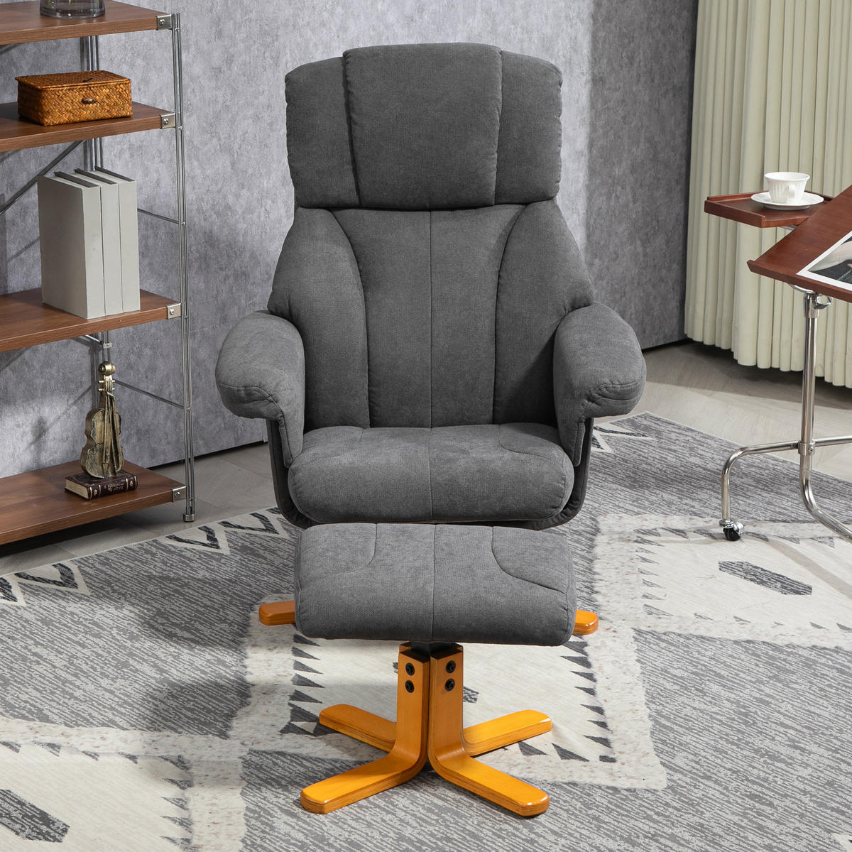 RELAXSESSEL mit Liegefunktion, Liegesessel mit Hocker, Fernsehsessel - Dunkelgrau, Textil (80/104/79cm) - HOMCOM