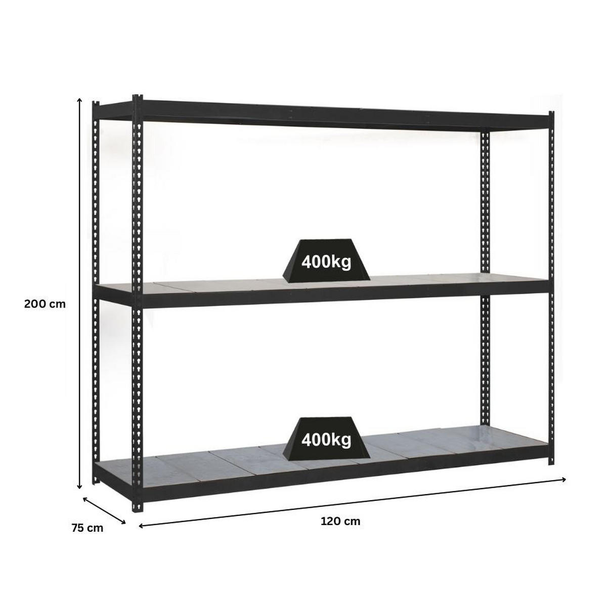SCHWERLASTREGAL METAL YETI THREE | HxBxT 200x120x75cm | Fachlast 400kg | Anthrazit - Anthrazit, Metall (120/200/75cm) - PROREGAL