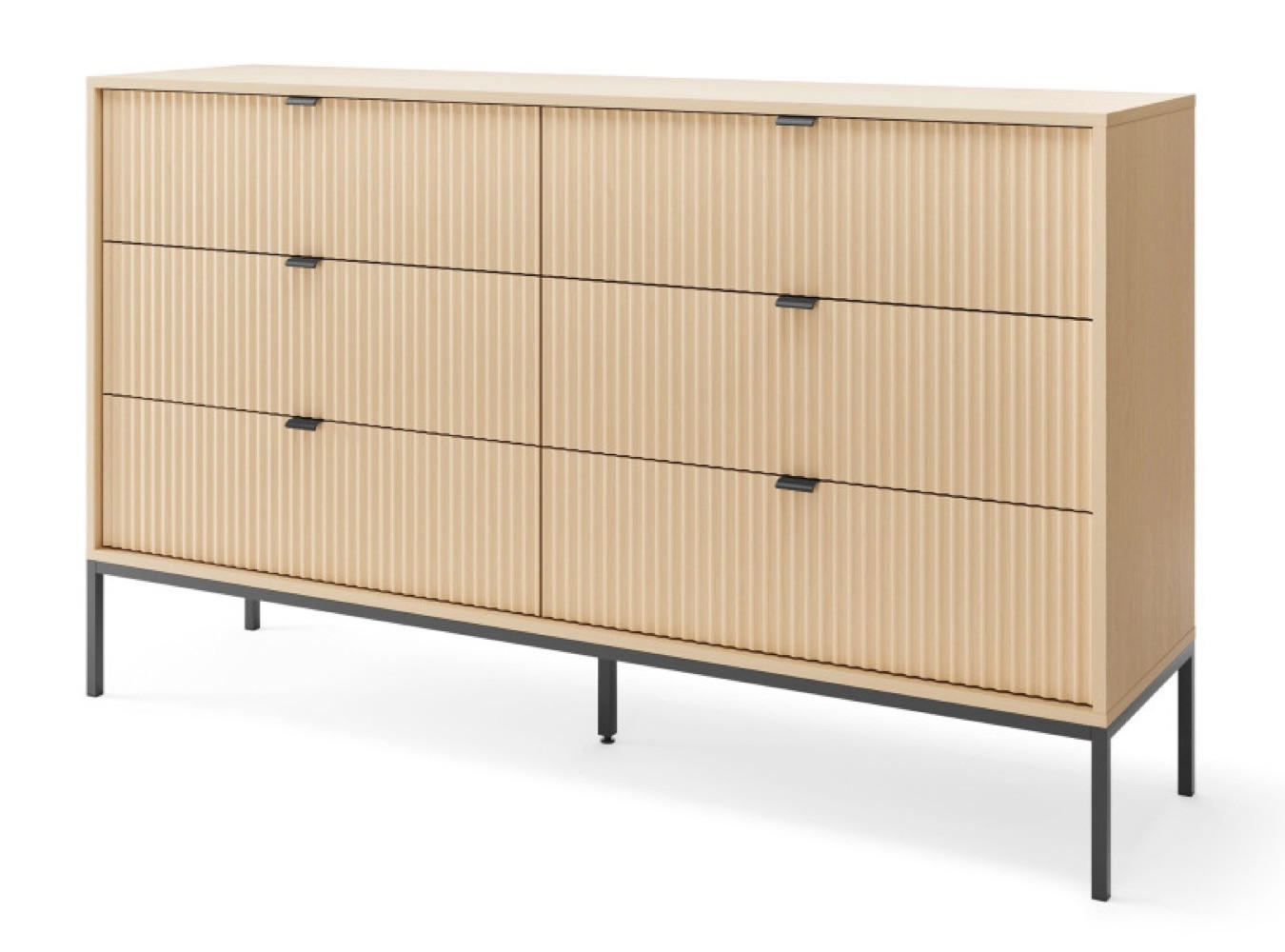 KOMMODE Vicenza Eiche KS154 Geriffelt Schwarze Beine - Beige, Holzwerkstoff (154/91/39cm) - Sepro Meble