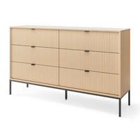 KOMMODE Vicenza Eiche KS154 Geriffelt Schwarze Beine - Beige, Holzwerkstoff (154/91/39cm) - Sepro Meble