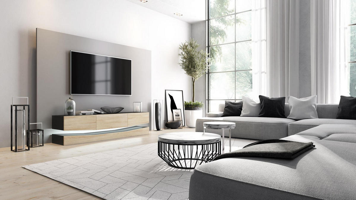 LOWBOARD City Fronten in Eiche sägerau - Eiche San Remo, Holzwerkstoff (178/48/39cm) - Vladon