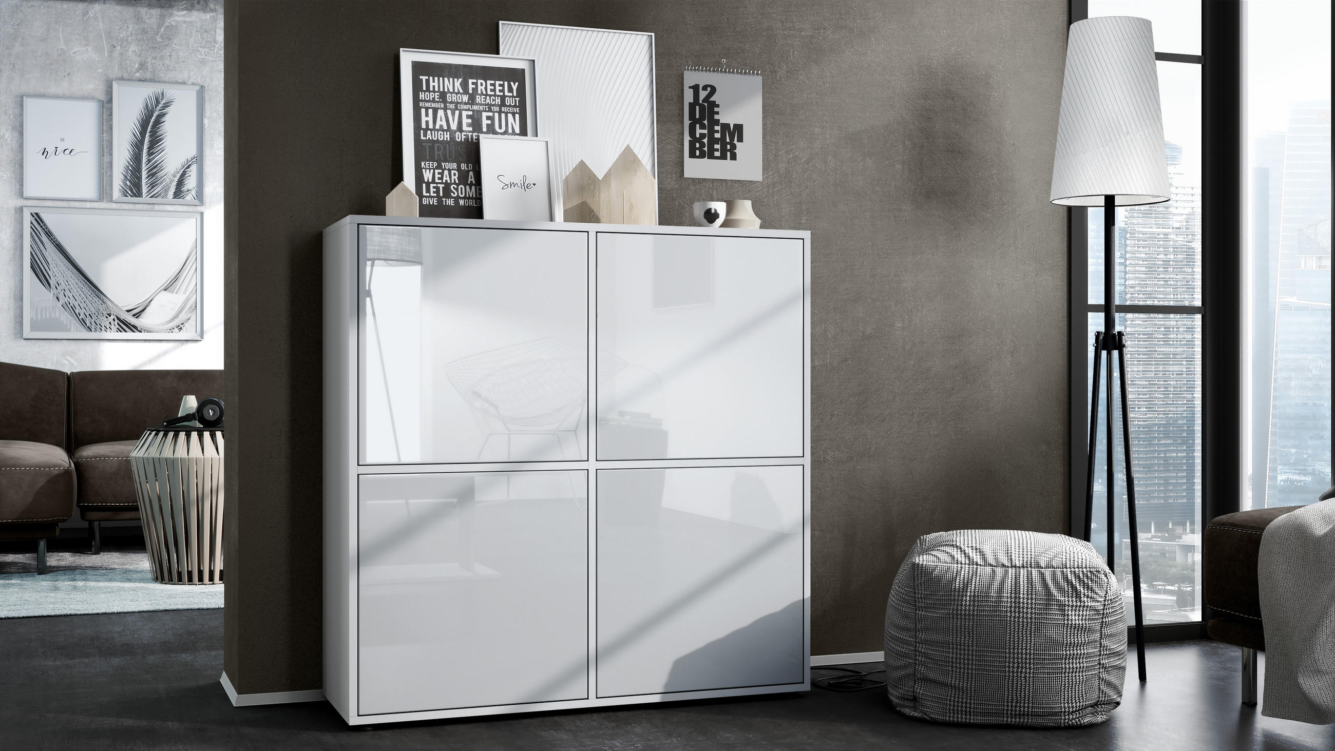 HIGHBOARD Cuba Türen in Weiß Hochglanz - Weiß Hochglanz, Holzwerkstoff (104/105.5/35.5cm) - Vladon
