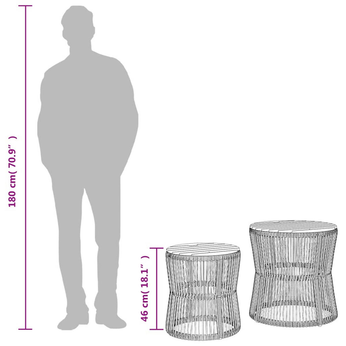 GARTEN-BEISTELLTISCHE 2er Set Mit Holzplatte Grau Poly Rattan - Grau, Kunststoff (50/50/45cm) - vidaXL