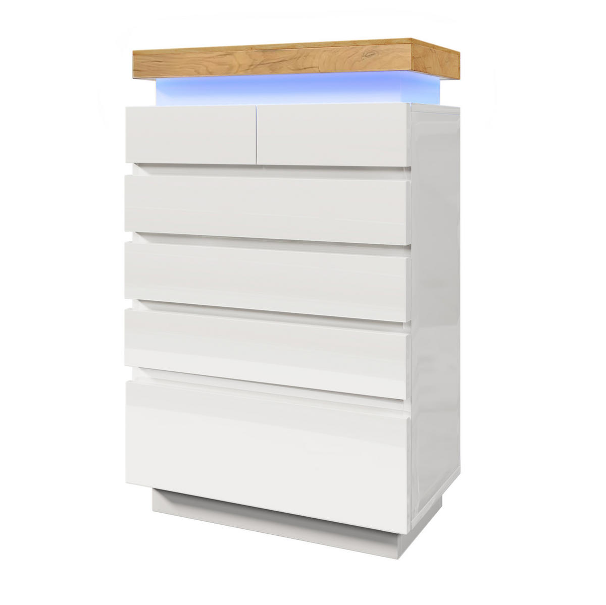 KOMMODEN-SIDEBOARD 73/39/115 cm mit 6 Schubladen, LED & Weiß Hochglanz - Weiß, Holzwerkstoff (73/115/39cm) - BEAOK
