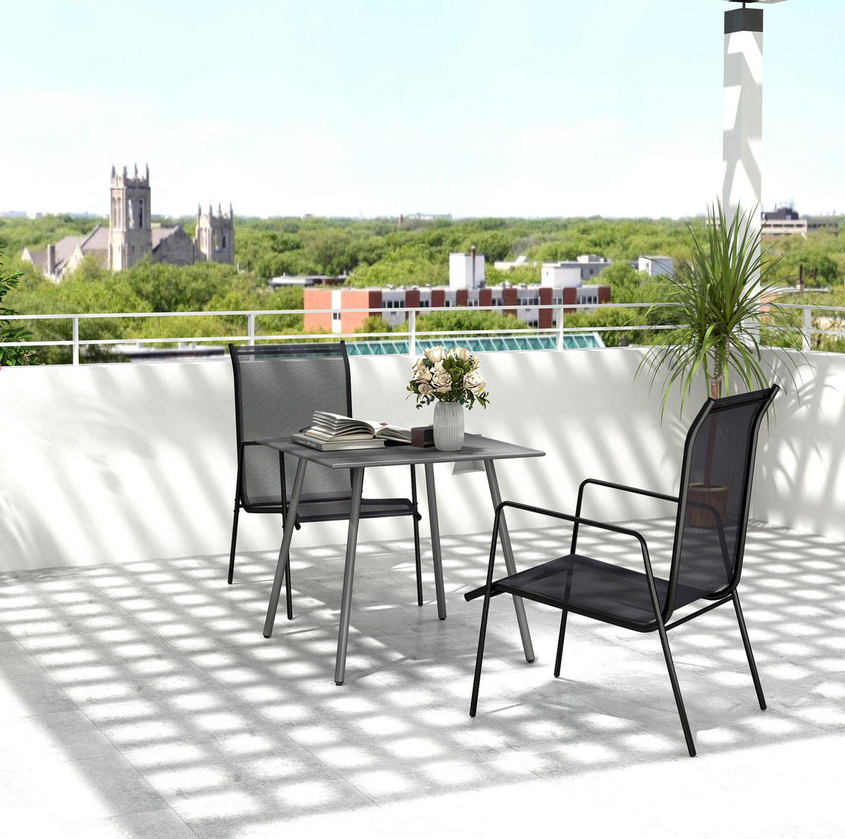 GARTENTISCH 80/80/74 cm aus Stahl, wetterfest mit Stahllatten und pulverbeschichtetem Gestell, Grau - Grau, Metall (80/80/74cm) - Redom