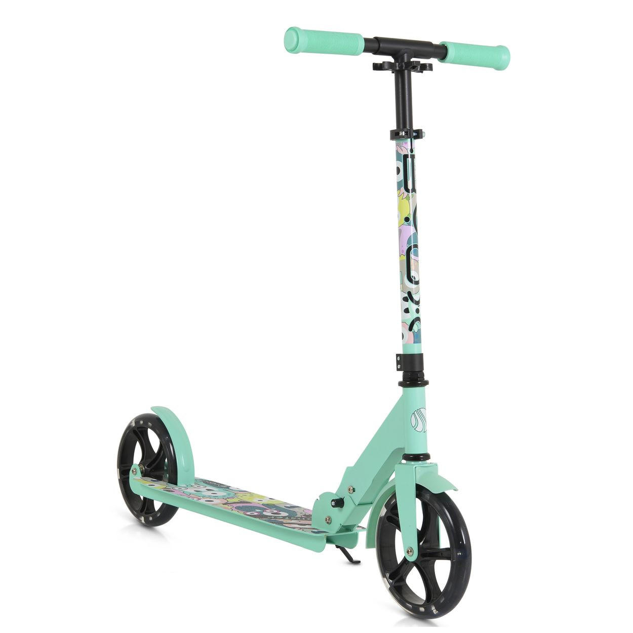 KINDERROLLER Monster grün PU-Leuchträder, ABEC-7, Seitenständer, klappbar, 100 kg, ab 6 Jahre - Grün, Metall (90/40/77cm)