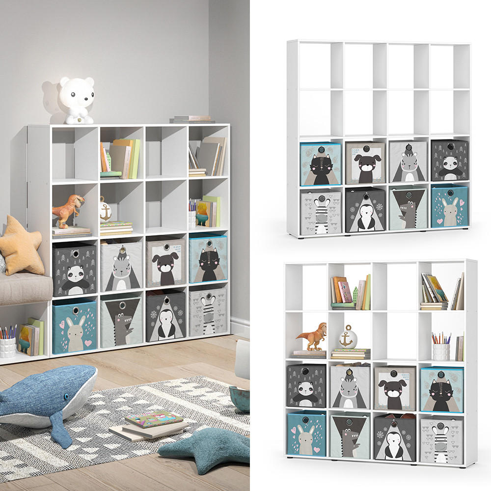 KINDERREGAL Karree Weiß 138.5 x 142.5 cm mit 8 Faltboxen - Weiß, Holzwerkstoff (138.5/142.5/29cm) - Vicco