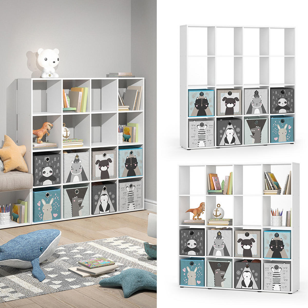 KINDERREGAL Karree Weiß 138.5 x 142.5 cm mit 8 Faltboxen - Weiß, Holzwerkstoff (138.5/142.5/29cm) - Vicco